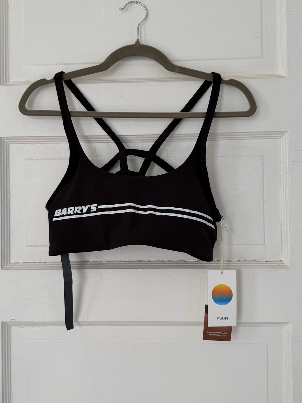 Vuori Black Strappy Barry's Logo Sports Bra